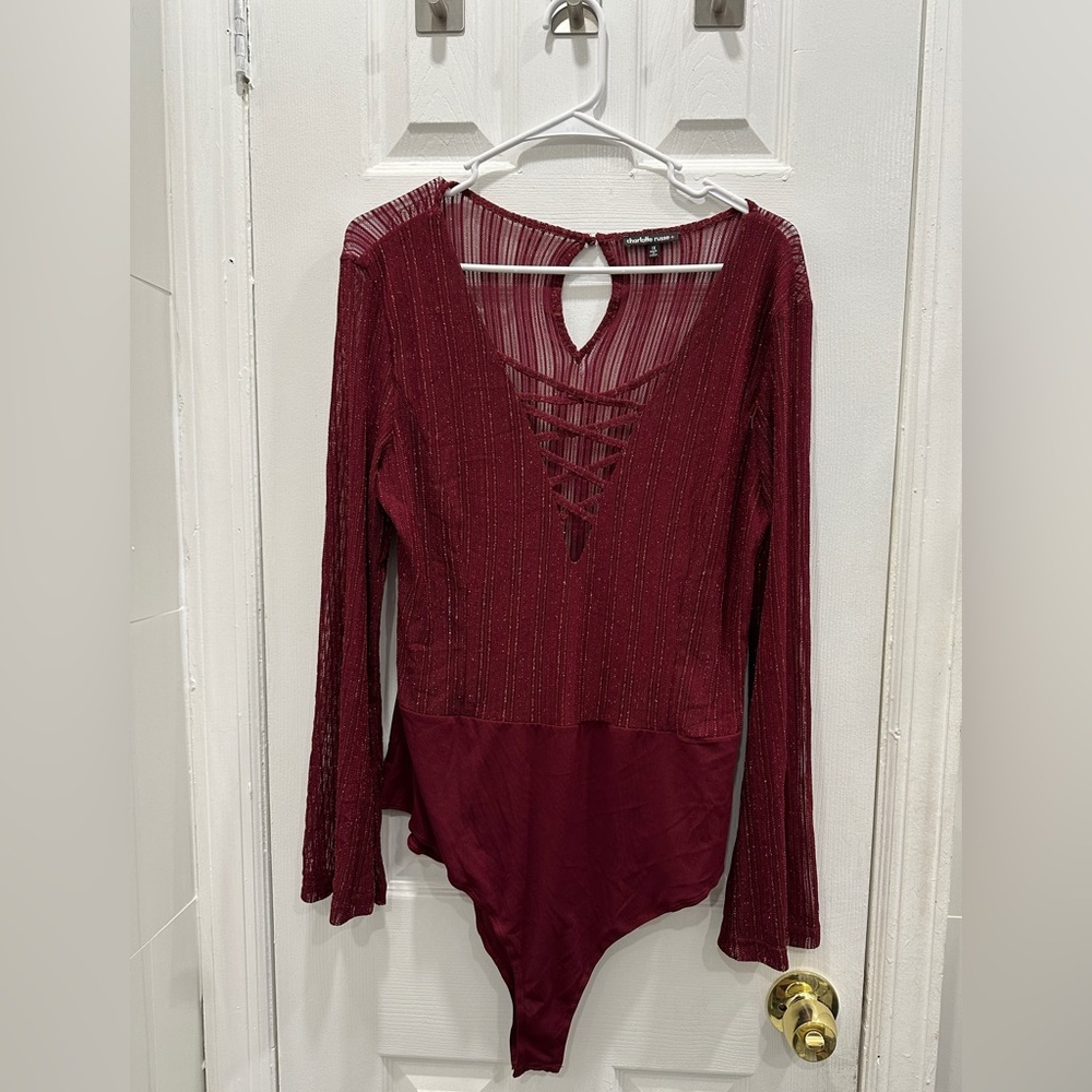 Burgundy and gold body suit